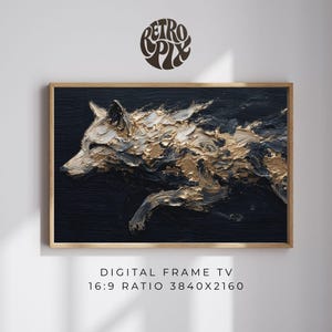 Gold Wolf Frame TV Art 4K Digital Download Luxury Abstract Animal Display Screen Decor