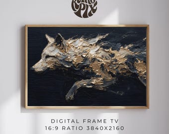 Gold Wolf Frame TV Art 4K Digital Download Luxury Abstract Animal Display Screen Decor