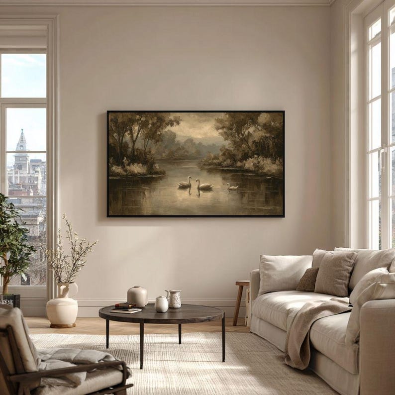 Vintage Swan Lake Painting Nature Landscape Samsung Frame TV Digital Display Artwork image 6