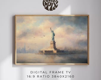 Statue of Liberty Frame TV Art, New York Vintage Oil Painting (Digital Download)