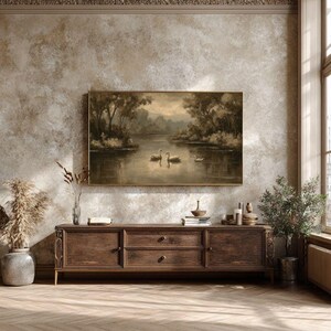 Vintage Swan Lake Painting Nature Landscape Samsung Frame TV Digital Display Artwork image 3