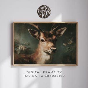 Hirsch Porträt Wildtier Vintage Wald Tier Natur Samsung Rahmen Kunst Rustikale Dekor