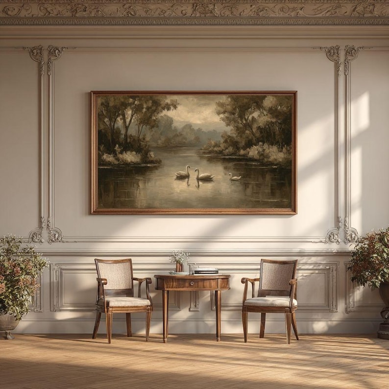 Vintage Swan Lake Painting Nature Landscape Samsung Frame TV Digital Display Artwork image 9