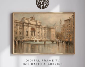 Vintage Trevi Fountain Rome , Italian Cityscape, Decor, Frame TV Artwork (Digital Download)