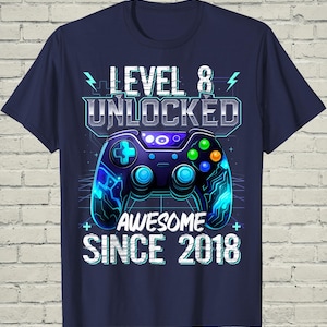 Level 8 Gamer Shirt, Retro Video Game Tee, 8th Birthday Gift For Boy, Youth Arcade Apparel, Kids Console Clothing