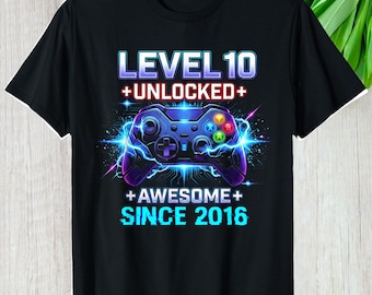Level 10 Unlocked Gaming Shirt, Gamer Birthday Custom Gift Video Game Graphic Tee, Personalized Gamer Life Unisex T-Shirt