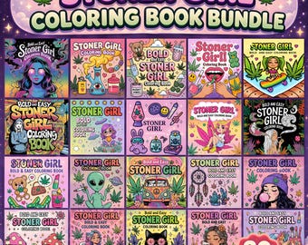 Stoner Girl Malbuch-Bundle 20 | Fette einfache Erwachsene Malvorlagen PNG PDF | 2000+ Seiten bedruckbar | Sofort Download