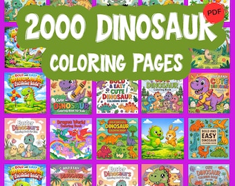 2000 Dinosaurier Malvorlagen PDF | Einfaches, mutiges Dino-Malbuch | Kinder druckbare Aktivität Blätter | Kleinkind Vorschule Kunst