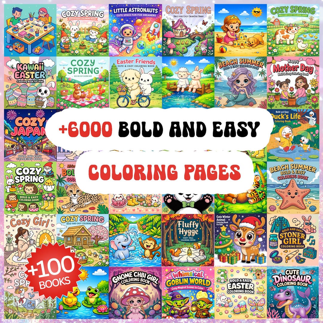 6000+ Bold and Easy Coloring Pages Mega Bundle PNG | 119 Coloring Books ...