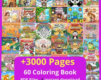 Gemütliches Malbuch-Bundle, 3000+ Seiten (PNG PDF Download), 60 digitale Malbücher, mutige und einfache Designs, Coco Wyo Style