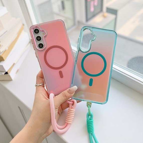Fashion Laser Gradient Magnetic Lanyard Shockproof Phone Case for Samsung Galaxy S25 S24 S23 Ultra Plus S25 Edge A Series