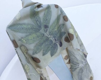 Botanical Eco print, Pure Silk Scarf, One of a kind, hand printed in Israel, wearable art, natural dyeing, Israeli plants, mother's Day gift