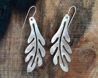 Silver Srerling Leaf Earrings Handmade in Israel nature inspired unique design Statement Earrings Gold Dangling Earrings Boho Earrings