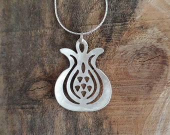 Pomegranate Silver Sterling Ornament Pendant Handmade In Israel Filigree Boho Delicate Judaic Symbol Statement Jewelry Nature Inspired