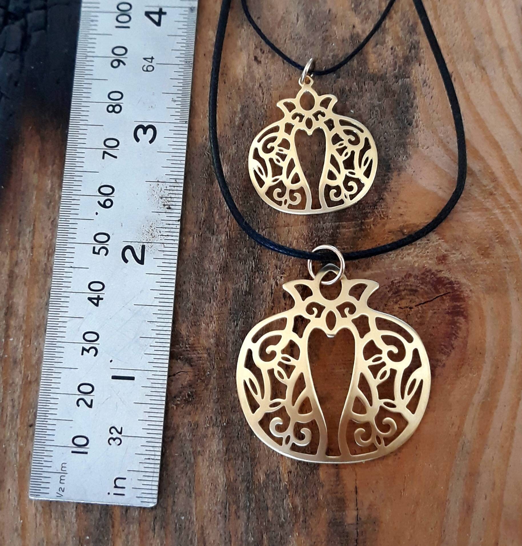 Pomegranate Heart Gold Ornament Pendant, Valentin's Day Gift