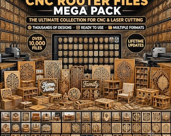 400GB CNC Router Files Mega Pack, VCarve Aspire ArtCAM Designs, 3D Wood Relief STL, Laser Cut SVG Dxf, Wall Art Furniture Woodworking Plans
