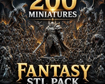 200 Fantasy Miniatures STL Pack | Tabletop Miniatures Bundle | DND & RPG Models | 3D Printable Stl Files | Resin Printer | Instant Download