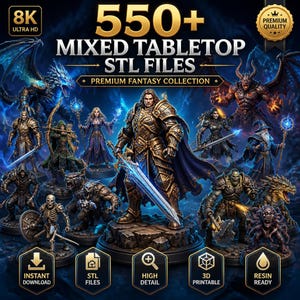 550+ blandade populära karaktärer | Bords-STL-filer | Fantasy-miniatyrpaket | DND RPG-modeller | 3D-utskrivbart STL-paket | Resin- och FDM-klar