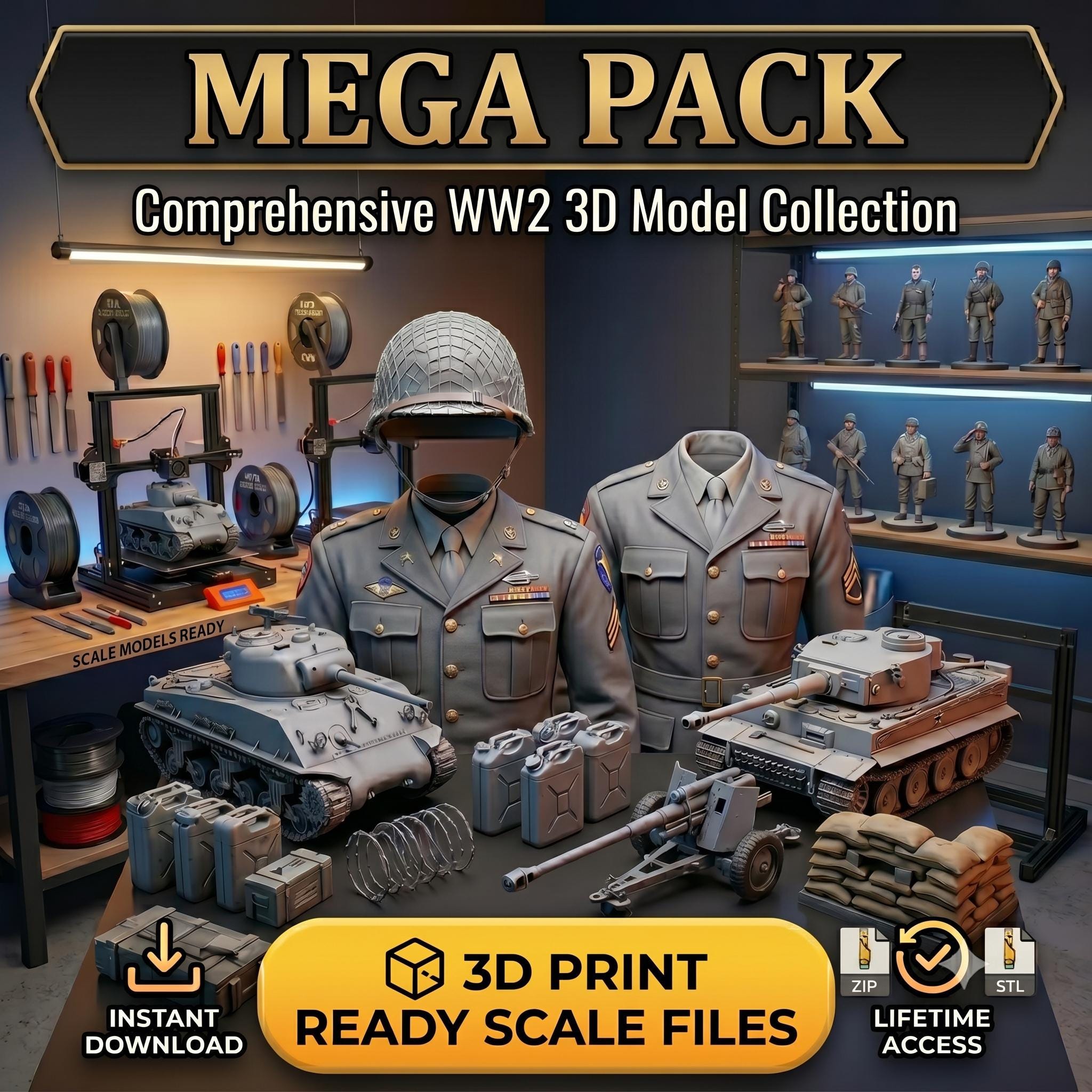 War Model Making WW2 STL Pack, World War 2 3D Print Files, Miniature Tanks Soldiers ...