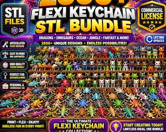 2500+ Flexi Keychain STL Bundle | Print-in-Place Articulated Keychains for 3D Printing | Commercial License