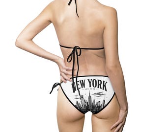 Wit triangelbikinibadpak | Op maat gemaakte badkleding met all-over print