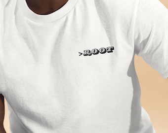Root Embroidered Tee, Linux Sysadmin Shirt, Left Chest Command Prompt Apparel, Programmer Gift