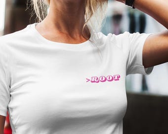 Embroidered >ROOT T-Shirt, Linux Coder Tee, Sysadmin Gift, Geek Nerd Apparel