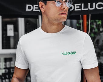 Camiseta bordada >ROOT, camiseta para programador administrador de sistemas Linux, ropa para programador DevOps