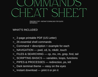 Bash Commands Cheat Sheet, a Printable Linux Reference PDF for Programmers, Instant Download