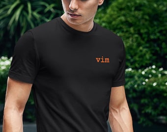 vim Embroidered T-Shirt | Funny Developer Gift | Programmer Linux Unisex Tee