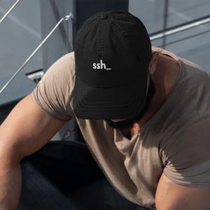 SSH Dad Hat Distressed Cap, Cybersecurity Embroidered Hat, Hacker Aesthetic Hat, Programmer Gift, Linux Admin Hat,