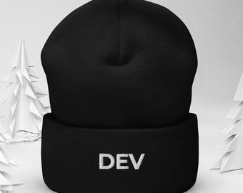 Minimalist DEV Embroidered Programmer Beanie - Developer Gift Hat for Software Engineers and Coders
