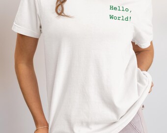Hello World Embroidered Programmer T-Shirt - Developer Gift Tee for Software Engineers and Coders