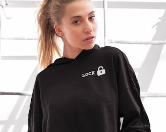 Lock Embroidered Cropped Hoodie, Women Cybersecurity Sweatshirt, Hacker Gift for Her, InfoSec, Coder, Geek, Nerd, New Job, Coding