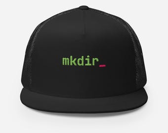 mkdir Embroidered Trucker Hat | Funny Linux Gift | Programmer Terminal Snapback