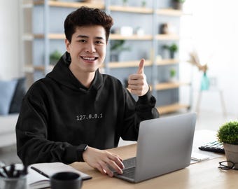127.0.0.1 Localhost Embroidered Programmer Hoodie - Minimalist Tech Gift for Software Engineers and Coders