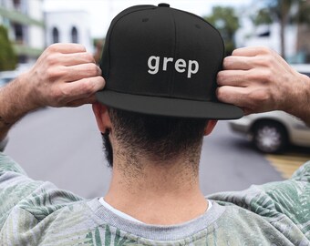 Grep Snapback Hat, Linux Command Embroidered Cap, Programmer Gift, Software Engineer Gift, Sysadmin Hat, CS Grad, Geek Gift