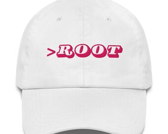 ROOT Embroidered Dad Hat, Pink Linux Programmer Cap, White Unstructured