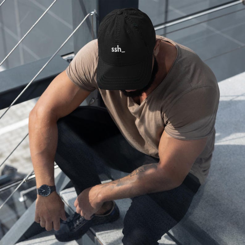 SSH Dad Hat Distressed Cap, Cybersecurity Embroidered Hat, Hacker Aesthetic Hat, Programmer Gift, Linux Admin Hat,