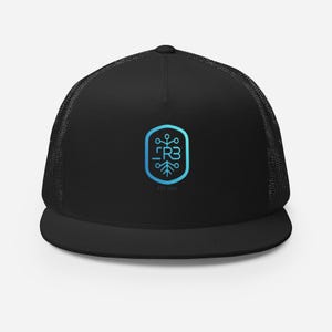 May include: Black trucker hat with a curved brim and mesh back. The front features a blue and white logo with the text "R3" inside a rounded rectangle, and the text "EST. 2020" below.