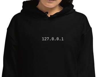 127.0.0.1 Localhost Embroidered Programmer Hoodie - Minimalist Tech Gift for Software Engineers and Coders