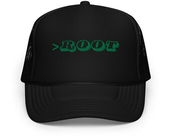 Gorra de camionero negra, bordado verde >ROOT, ropa para programadores y administradores de sistemas Linux