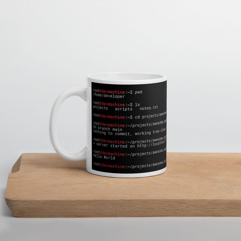 Terminal Coding Mug • Programmer Coffee Cup • Developer Gift • Tech Geek Mug • Hello World Command Line Design