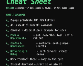Kubernetes Cheat Sheet, a Printable kubectl Command Reference PDF for DevOps, Instant Download