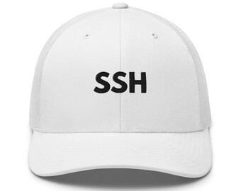 SSH Embroidered Trucker Hat, Linux Developer Snapback, Coder Birthday Present, SysAdmin Cap, DevOps Engineer Gift, White Mesh Back,