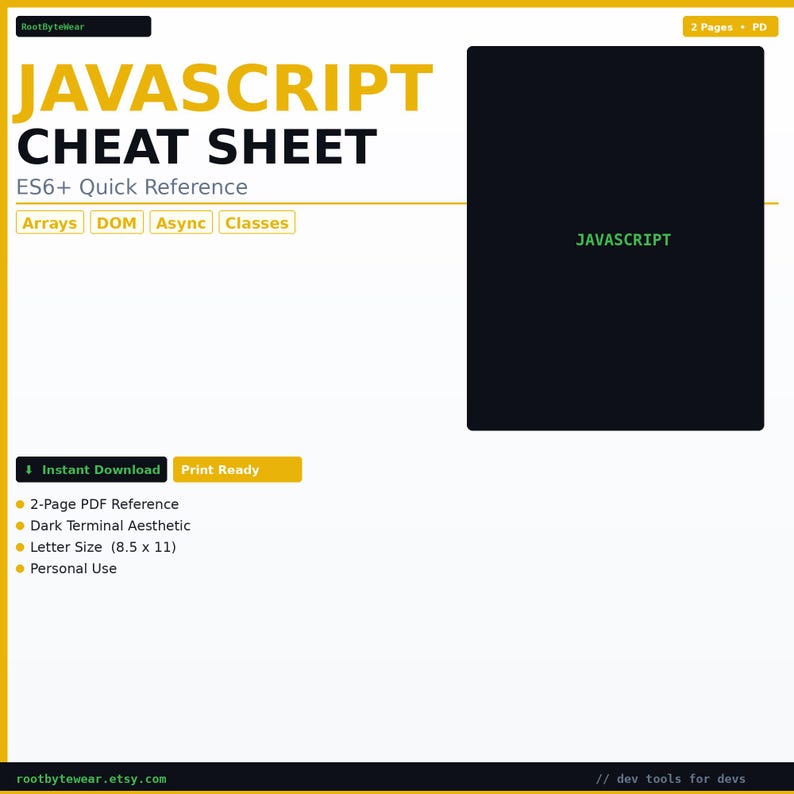 JavaScriptチートシート｜初心者向け開発者クイックリファレンスガイド（PDFダウンロード） 画像 1