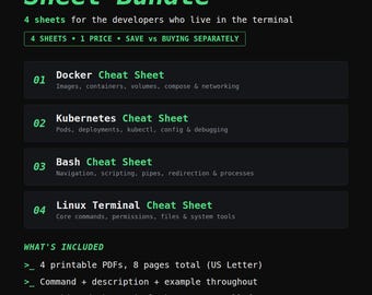 DevOps Cheat Sheet Bundle | Docker, Kubernetes, Bash, Linux (PDF Download)
