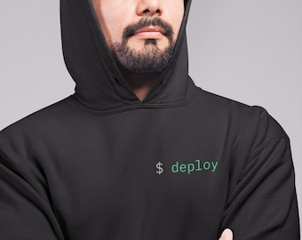 Deploy Embroidered Hoodie, DevOps Programmer Sweatshirt, Backend Engineer Gift, SRE, Coder, Geek, Nerd, CS Grad, New Job, Coding