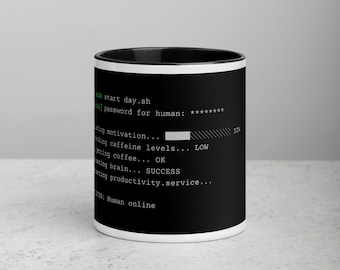 Sudo Start Day Mug, a Terminal Coffee Cup for Slow Mornings, Coworker Gift