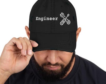 Engineer Embroidered Distressed Dad Hat, STEM Grad Cap, Mechanical, Civil, Electrical, Geek, Nerd, New Job, Tech Gift for Him